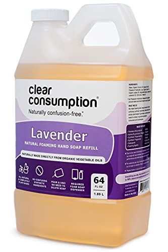 Clear Consumption All Natural Lavender Plant-Based Foaming Hand Soap Refill - Made Directly from Organic Vegetable Oils, 64 oz (1/2 Gallon)