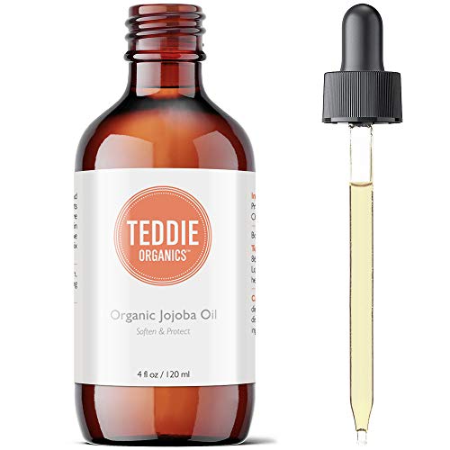 Book Cover Teddie Organics Golden Jojoba Oil 100% Pure Organic Cold Pressed and Unrefined 4oz - Natural Moisturizer for Face Hair and Sensitive Skin, Carrier Oil for Essential Oils