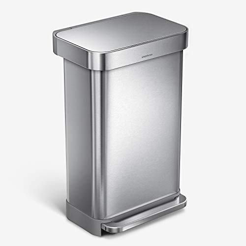 Book Cover simplehuman 45 Liter Rectangular Hands-Free Kitchen Step Trash Can with Soft-Close Lid Brushed Stainless Steel