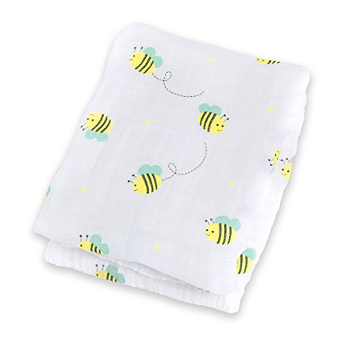 Lulujo Baby Cotton Muslin Swaddle Blanket, Bumbling Bee, 47 x 47-Inch