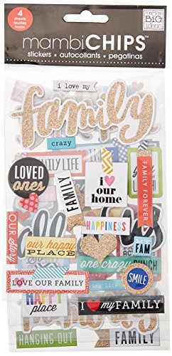 Book Cover Me & My Big Ideas MambiChips Chipboard Stickers - Scrapbooking Supplies - I Love Us Family Theme - Metallic Glitter And Multi-Color - Great for Family Projects, Scrapbooks And Albums - 4 Sheets