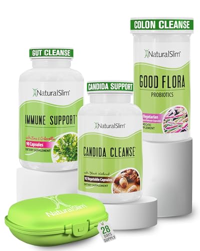 NaturalSlim Candida Cleanse Support Supplements Bundle - Candiseptic Kit Anti Overgrowth, Gut & Colon Cleansing 242 Capsules Total - 28 Days Cleansing Program Formulated by Frank Suarez (1 Pack)