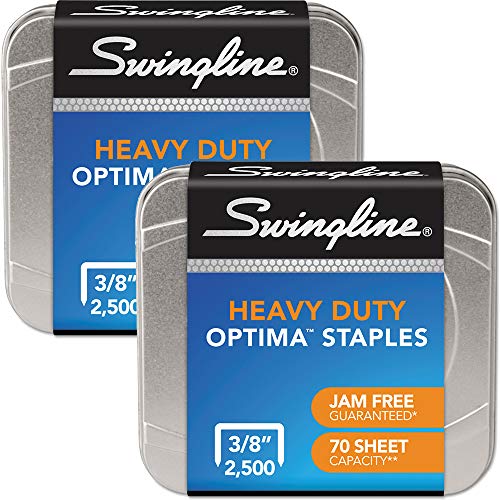 Swingline Staples, Optima, Heavy Duty, 3/8" Length, Jam Free, 125/Strip, 2500/Box, 2 Pack (35557)