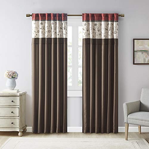 Book Cover Madison Park Serene Embroidered Room Darkening Rod Pocket/Back Tab Treatment Curtain Window Panel Drape for Bedroom Livingroom and Dorm, 50x84, Red