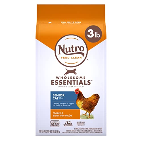 NUTRO WHOLESOME ESSENTIALS Senior Indoor Natural Dry Cat Food for Healthy Weight Farm-Raised Chicken & Brown Rice Recipe, 3 lb. Bag