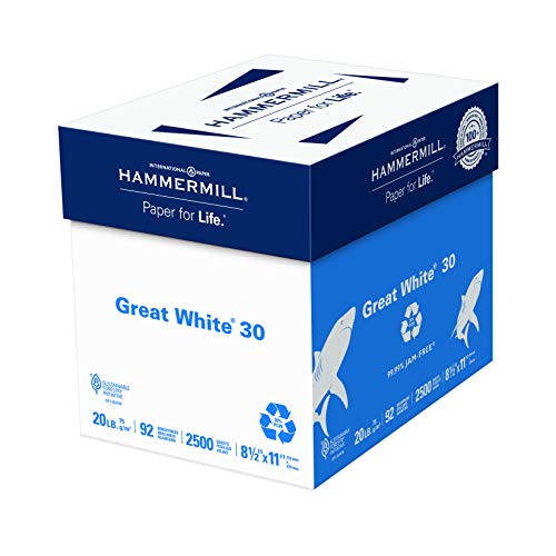 Book Cover Hammermill Printer Paper, Great White 30% Recycled Paper, 8.5 x 11 - 5 Ream (2,500 Sheets) - 92 Bright, Made in The USA