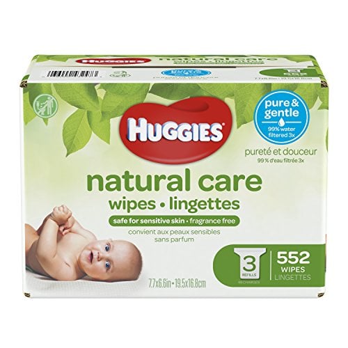 Book Cover HUGGIES Natural Care Unscented Baby Wipes, Sensitive, 3 Refill Packs, 552 Count Total