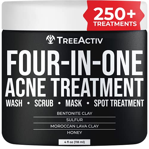 Book Cover TreeActiv Four-in-One Acne Treatment | Exfoliating Sulfur Acne Face Wash | Bentonite Clay Face Mask & Spot Treatment | Pore Clarifying Facial Scrub for Adult, Teens, Women, & Men | 250+ Treatments