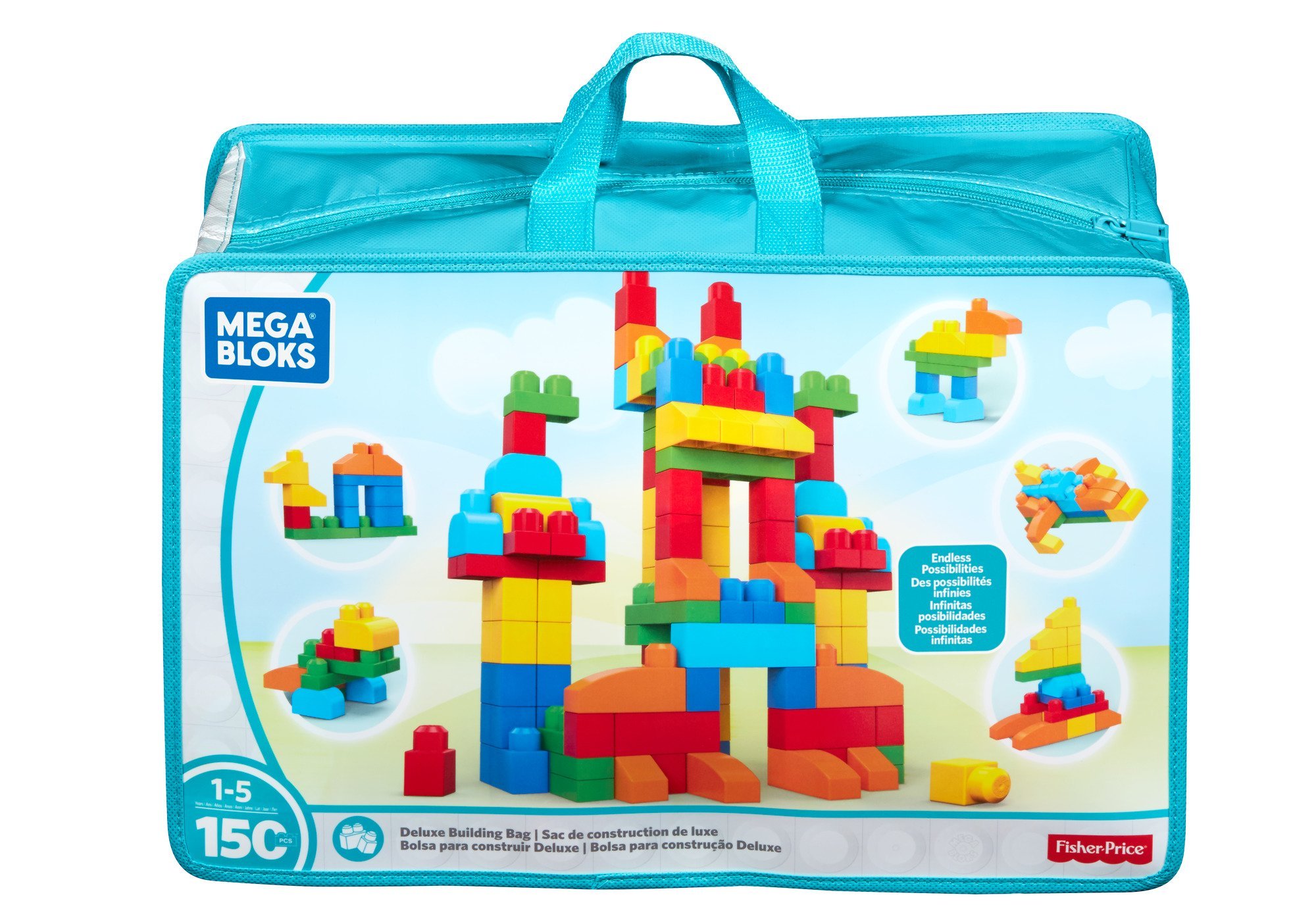 Book Cover MEGA BLOKS Fisher Price Toddler Block Toys, Deluxe Building Bag With 150 Pieces and Storage Bag, Gift Ideas For Kids Age 1+ Years 1 pack (Deluxe Bag)