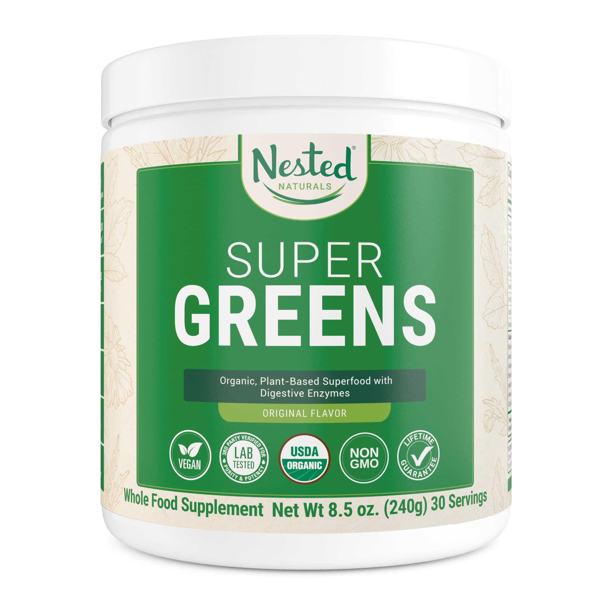 Book Cover Super Greens #1 Green Superfood Powder | 100% USDA Organic Non-GMO Vegan Supplement | 20+ Whole Foods (Spirulina, Wheat Grass, Barley), Probiotics, Fiber & Enzymes (Original, 30 Servings) (Original) Original (30 Servings)