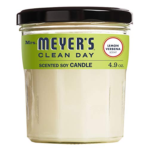 Book Cover Mrs. Meyer's Clean Day Scented Soy Aromatherapy Candle, 25 Hour Burn Time, Made with Soy Wax and Essential Oils, Lemon Verbena, 4.9 oz