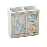 Zenna Home Seaside Serenity Bathroom Toothbrush Holder with Carved Resin Design, Holds Up to 4 Brushes, Electric Toothbrush Holder for Bathroom Decor with Hand-Painted Shells, Teal/Ivory