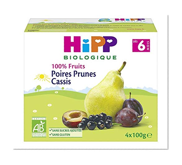 Hipp Biologique 100% Fruits Poires Prunes Cassis/Poires Bananes Kiwis/Pommes Pêches Mangues dès 6/8 mois - 24 coupelles de 100g - lot de 6(2x2x2).