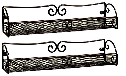 Book Cover DecoBros 2 Pack Wall Mount Single Tier Mesh Spice Rack, Bronze