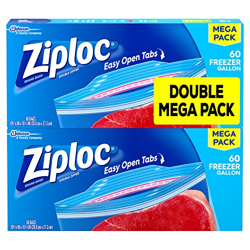 Ziploc Gallon Food Storage Freezer Bags, Grip 'n Seal Technology for Easier Grip, Open, and Close, 60 Count, Pack of 2 (120 Total Bags)