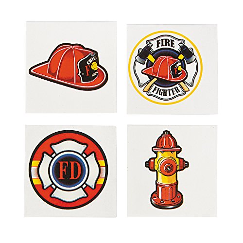 Book Cover Fun Express - Firefighter Tattoos (72pc) for Birthday - Apparel Accessories - Temporary Tattoos - Regular Tattoos - Birthday - 72 Pieces