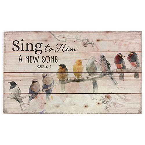 Sing to Him a New Song Perched Birds on a Limb 24 x 14 Wood Pallet Design Wall Art Sign