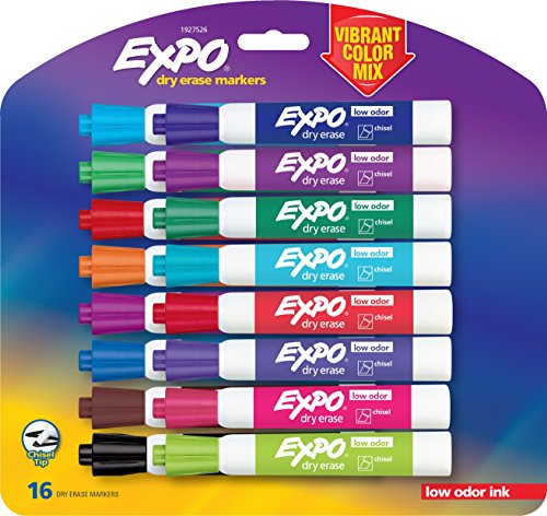 Book Cover EXPO 1927526 Low-Odor Dry Erase Markers, Chisel Tip, Vibrant Colors, 16-Count