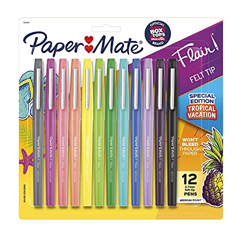 Book Cover Paper Mate Flair Felt Tip Pens, Medium Point, Special Edition Tropical Vacation, Pack of 12 (1979425)