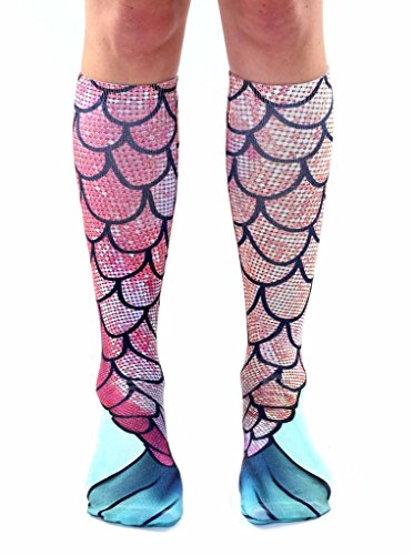 Living Royal Mermaid Knee Socks (Pink Mermaid) Fun Designs 3D Print, Colorful and Durable - One Size Fit the Most - Proudly made in the USA
