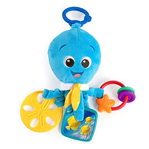 Book Cover Baby Einstein Activity Arms Octopus BPA Free Clip on Stroller Toy with Rattle and Mirror, Age Newborn + , Blue