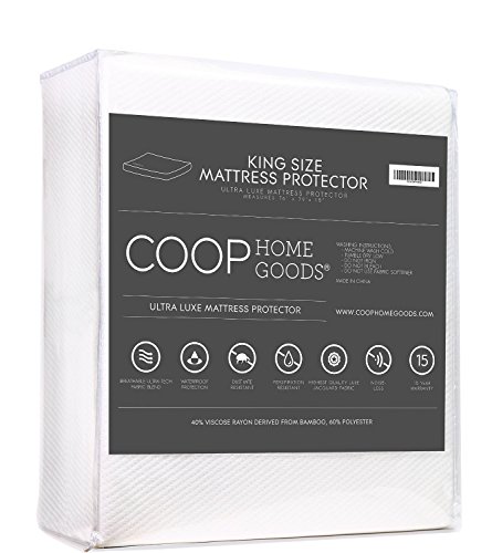 Book Cover Coop Home Goods - Mattress Protector - Waterproof and Hypoallergenic - Soft and Noiseless Lulltra Fabric from Bamboo Derived Rayon - Protection Against fluids - Oeko-TEX Certified - King