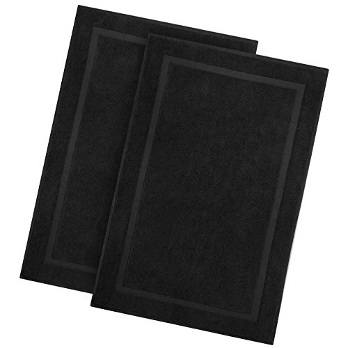 Book Cover COTTON CRAFT Madison Set of 2 Heavyweight Tub Mats, Ringspun Cotton, 1000GSM, 21 inch x 34 inch, No Backing, Black