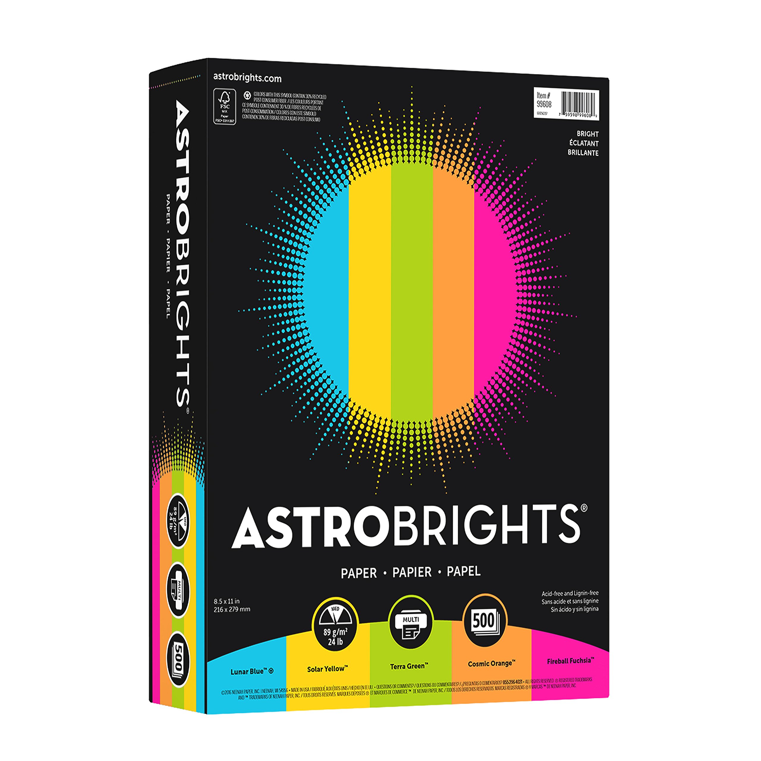 Book Cover Neenah Astrobrights® Bright Color Paper, Letter Size Paper, 24 lb, Assorted Colors, 500 Sheets multi-colored