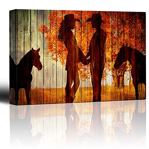 Book Cover Wall26 Canvas Prints Wall Art - American West Rodeo Cowboy Black Felt Hat Atop Worn Western Boots Vintage Style | Modern Wall Decor/ Home Decoration Stretched Gallery Canvas Wrap Giclee Print & Ready to Hang - 16