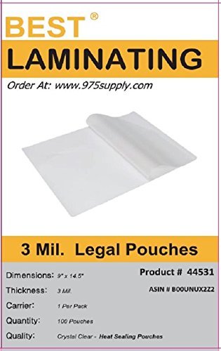 Laminating Pouches, Legal Size, Best Laminating Brand, 3 Mil, Clear Legal Size, Thermal Laminating Pouches, 9 X 14.5 Inches, 100 Pouches