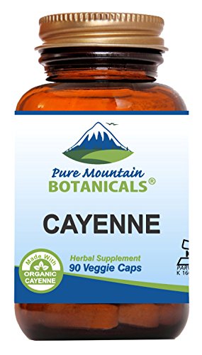 Book Cover Pure Mountain Botanicals Cayenne Pepper Capsules - 90 Kosher Vegan Caps with 500mg Organic Cayenne Pepper with Capsaicin