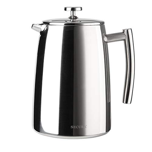 Book Cover Secura 1500ML French Press Coffee Maker, 50-Ounce, Stainless Steel 18/10 SFP-50DSC, Extra Stainless Steel Screen