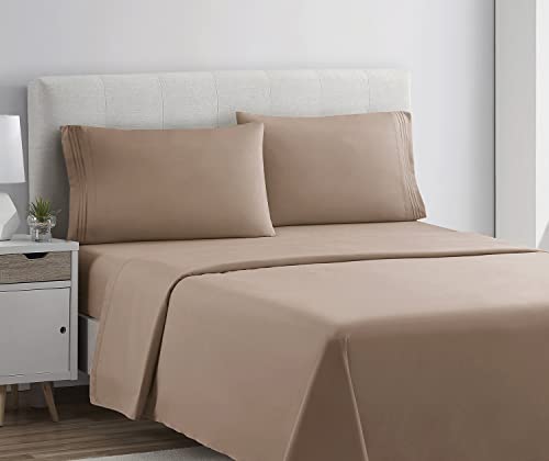 Book Cover Clara Clark Queen Sheets Set, Deep Pocket Bed Sheets for Queen Size Bed - 4 Piece Queen Size Sheets, Extra Soft Bedding Sheets & Pillowcases, Taupe Sand Sheets Queen