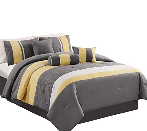 Book Cover Chezmoi Collection 7-Piece Sunvale Yellow Grey White Comforter Bedding Set (Full)