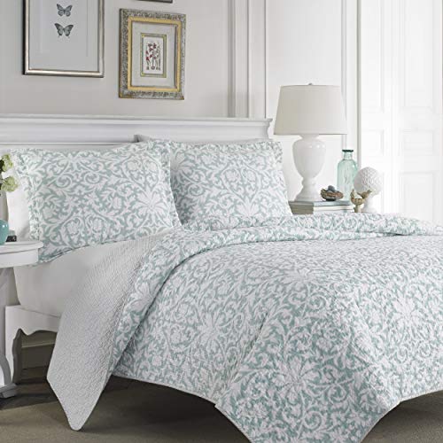 Book Cover Laura Ashley | Mia Collection | Quilt Set-Ultra Soft All Season Bedding, Reversible Stylish Coverlet with Matching Sham(s), King, Blue