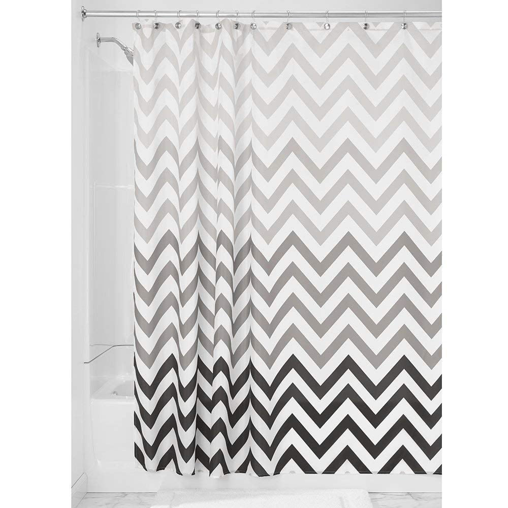 iDesign Fabric Chevron Shower Curtain for Master, Guest, Kids', College Dorm Bathroom, 72" x 72", Gray Ombre