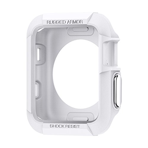 Book Cover Spigen Rugged Armor Designed for Apple Watch Case for 38mm Series 3/Series 2/1/Original (2015) (White)
