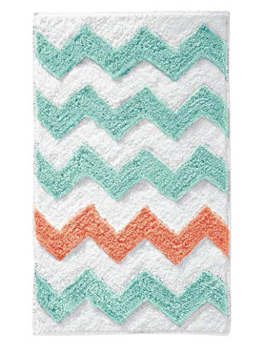 Book Cover iDesign Chevron Bath, Machine Washable Microfiber Accent Rug for Bathroom, Kitchen, Bedroom, Office, Kid's Room, Set of 1, Aruba and Coral