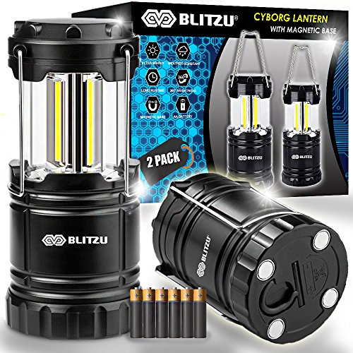 BLITZU 2 Pack Brightest LED Camping Lantern with Magnetic Base and Hanging Hook, Portable, Collapsible, Battery Powered - Best Outdoor Indoor Hiking Hurricane Storm Outage Emergency Light, Tent Lamp