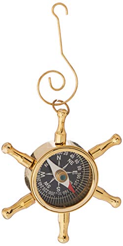 Book Cover Hampton Nautical Brass Ship Wheel Compass Nautical Christmas Tree Ornament - Nautical Christmas Tree Decoration