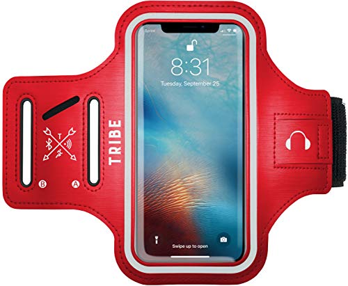 Book Cover TRIBE Water Resistant Cell Phone Armband Case for iPhone Xs Max, XR, 8 Plus, 7 Plus, 6 Plus, 6S Plus, Samsung Galaxy S9 Plus, S8 Plus, A8 Plus, Note 4/5/8/9 with Adjustable Elastic Band & Key Holder
