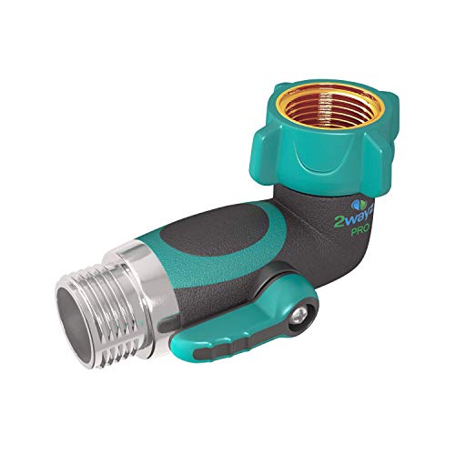 Book Cover 2wayz 90 Degree Garden Hose Gooseneck Elbow With Shut Off Valve. Free up space! Upgraded 2019 Full Metal Bolted and Threaded Spigot Extender. Perfect for RVs. Ergonomic, Lead Free, Family Safe Adapter