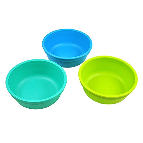 Book Cover Re-Play Made in The USA 3pk Bowls for Easy Baby, Toddler, and Child Feeding - Aqua, Sky Blue, Green (Under The Sea)
