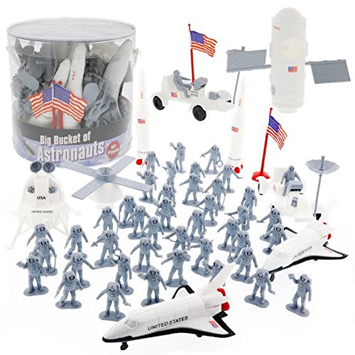 Book Cover SCS Direct Space and Astronaut Toy Action Figures - Big Bucket of Astronauts - Huge 60 Pc Set