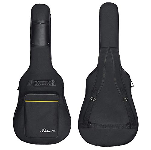 Book Cover Faswin 41 Inch Guitar Bag Dual Adjustable Shoulder Strap Acoustic Guitar Gig Bag - Black