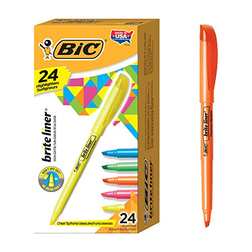 Book Cover BIC Brite Liner Highlighter, Chisel Tip, Assorted Colors, 24-Count, Chisel Tip for Broad Highlighting or Fine Underlining