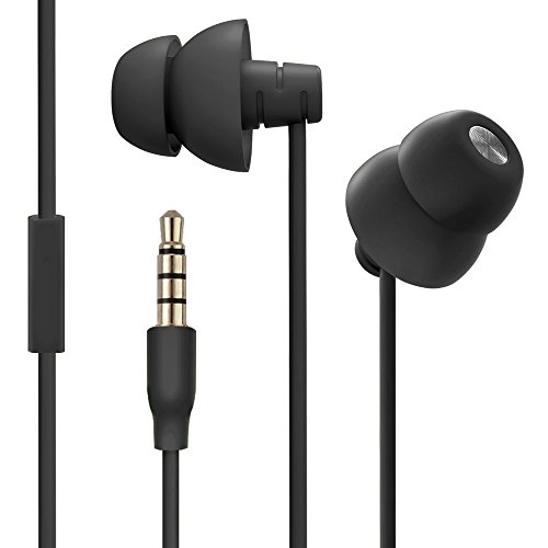 MAXROCK (TM Unique Total Soft Silicon Sleeping Headphones Earplugs Earbuds with Mic for Cellphones,Tablets and 3.5 mm Jack Plug (Black)