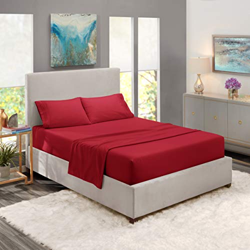 Book Cover Nestl Deep Pocket King Sheets: 4 Piece King Size Bed Sheets with Fitted Sheet, Flat Sheet, Pillow Cases - Extra Soft Microfiber Bedsheet Set with Deep Pockets for King Sized Mattress - Burgundy Red