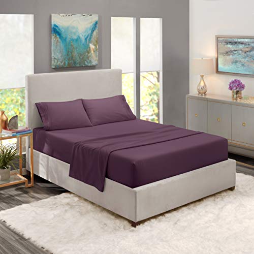 Book Cover Nestl Deep Pocket Queen Sheets: Queen Size Bed Sheets with Fitted and Flat Sheet, Pillow Cases - Extra Soft Microfiber Bedsheet Set with Deep Pockets for Queen Sized Mattress - Purple Eggplant