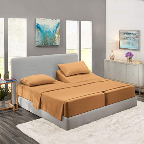 Book Cover Nestl Deep Pocket Split King Sheets: Bed Sheets with 2 Fitted Sheets, Flat Sheet, Pillow Cases - Extra Soft Microfiber Bedsheet Set with Deep Pockets for Split King Mattress - Mocha Light Brown